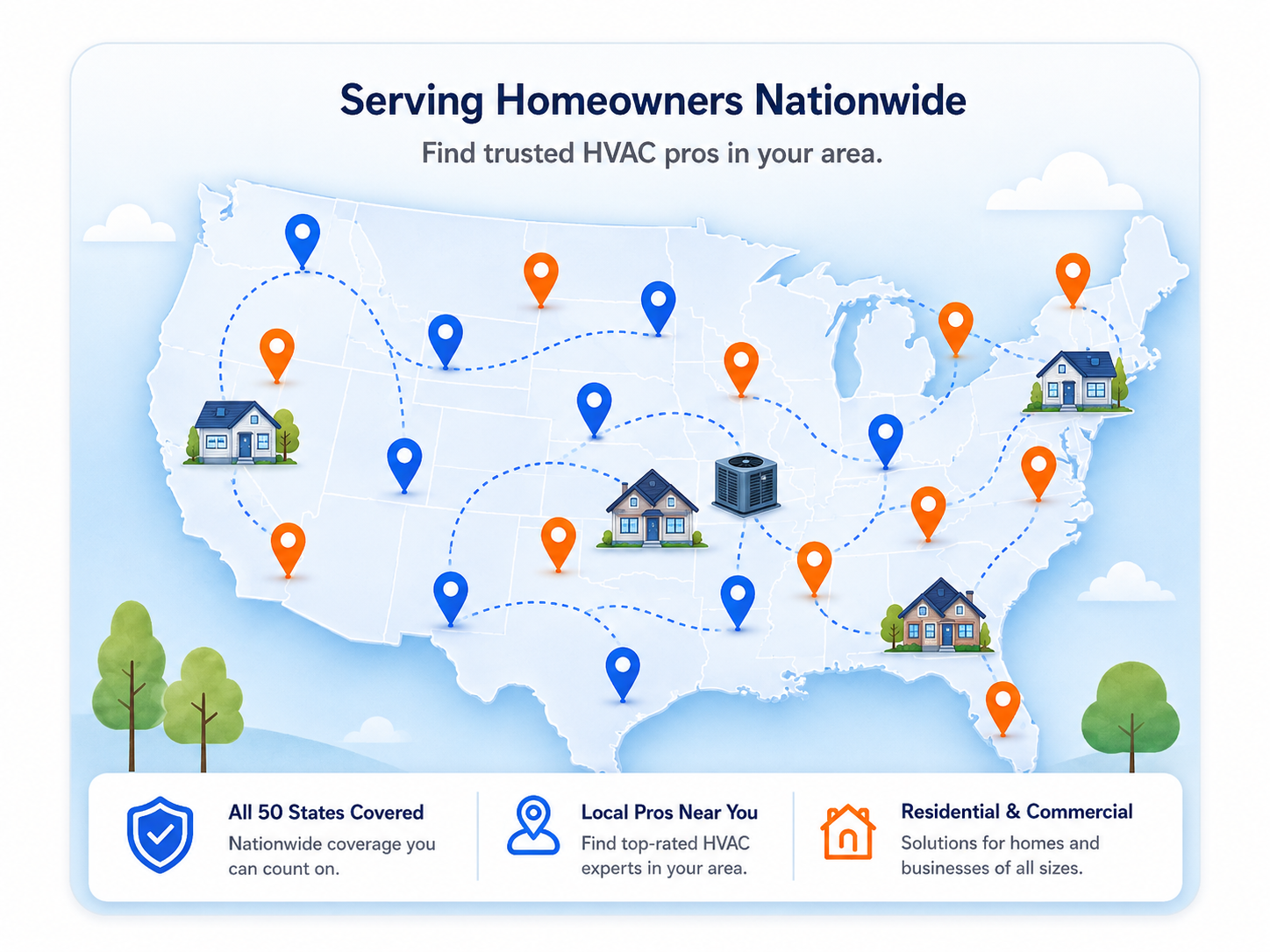 USA map showing HVACCOMPETE service coverage nationwide